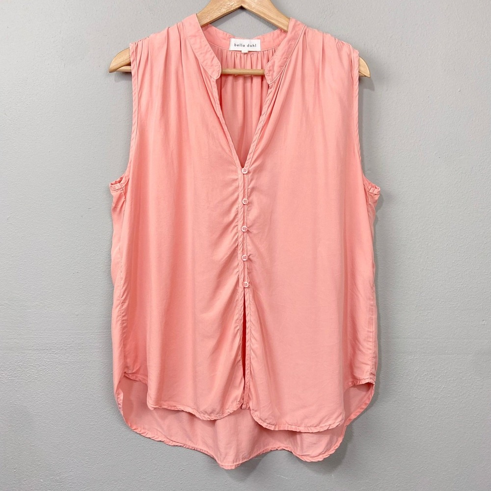 Bella Dahl Tunic Blouse Size L Pink Tencel Lyocell Sleeveless Boho Split Front